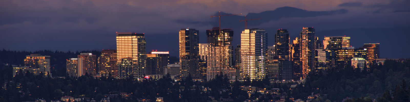 Night view of Bellevue from lake bridge