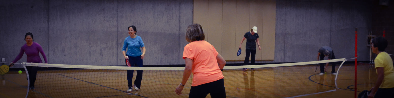 image of 6 people playing indoor pickleball