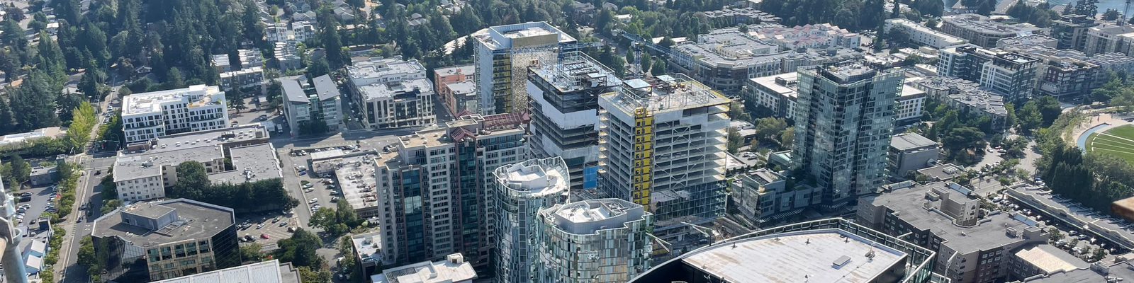 An aerial image of buildings in downtown Bellevue
