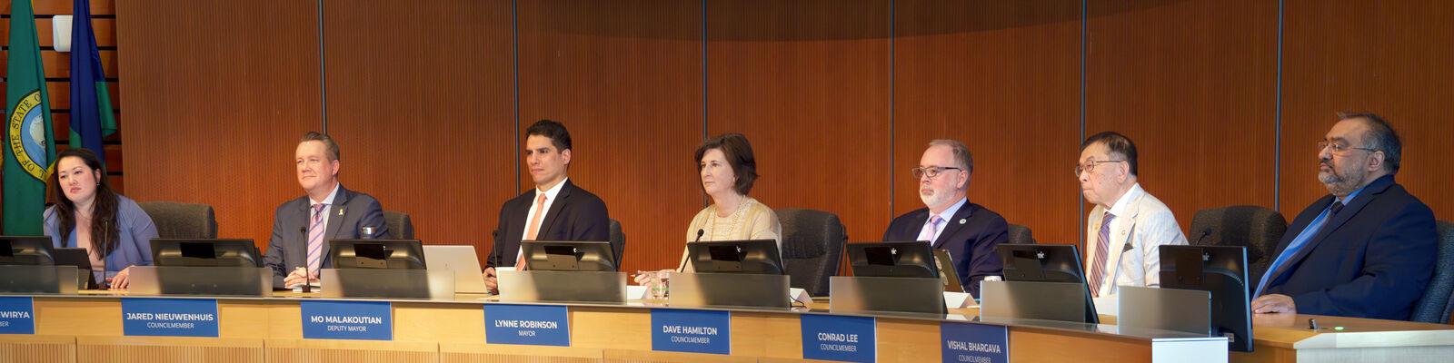 The City Council on the dais during a meeting.
