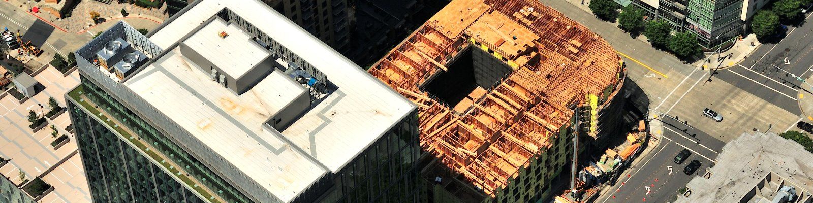 Aerial image of downtown building under construction