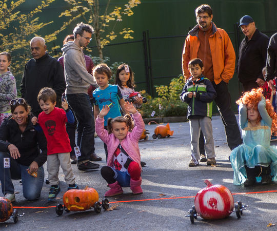 Children experience joy and agony at start of a Halloween on the Hill pumpkin race.