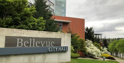 City Hall sign in spring