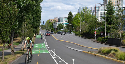 "Bike Bellevue" will include new bike lanes such as this one visualized for Northeast 12th Street downtown.