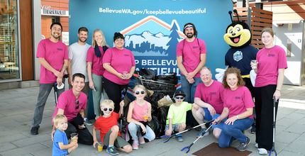 Volunteers pose at the Keep Bellevue Beautiful cleanup downtown.
