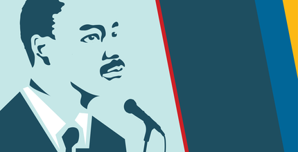 Graphic with illustration of the Rev. Martin Luther King Jr.