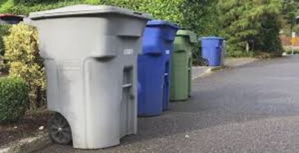 Row of garbage cans