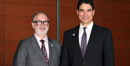 Deputy Mayor Dave Hamilton (left) stands next to Mayor Mo Malakoutian.