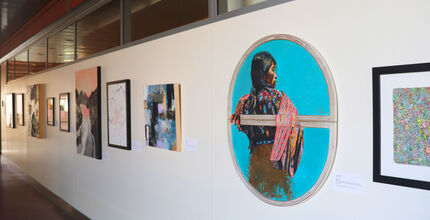 Public art, including "Xela Azul," a collage by Seattle artist Nico Inzerella, is displayed at City Hall.