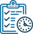 Image of clip art clipboard with checkmarks and clock.