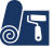 Image of paint roller with drop cloth in a clip art graphic style.