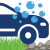Image of washing car on grass and gravel in clipart style.