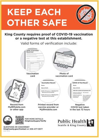 Vaccine Verification Flyer with header that says Keep Each Other Safe and circle images of different methods of vaccine verification.