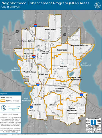 2022 map of Bellevue's NEP areas