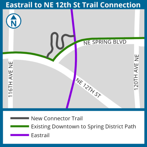 A map showing the Eastrail to NE 12th Street Trail Connection project.