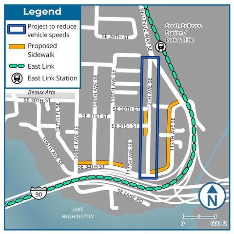 A map showing improvements in the neighborhood near the South Bellevue light rail station.