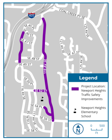 A map showing the location of traffic safety improvements in Newport Heights.