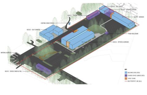rendered image of the outside of the planned Parks Operations Facility.