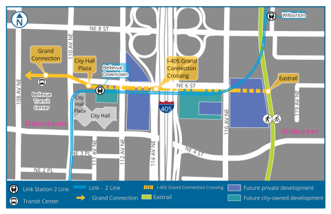 Illustrated map of the Grand Connection Crossing project area