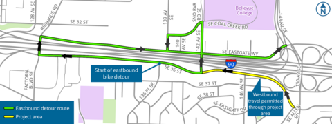 Detour map for the Mountains to Sound Greenway Phase 3 project
