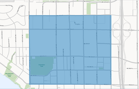 Image of map of downtown bellevue area served by BellevueCon
