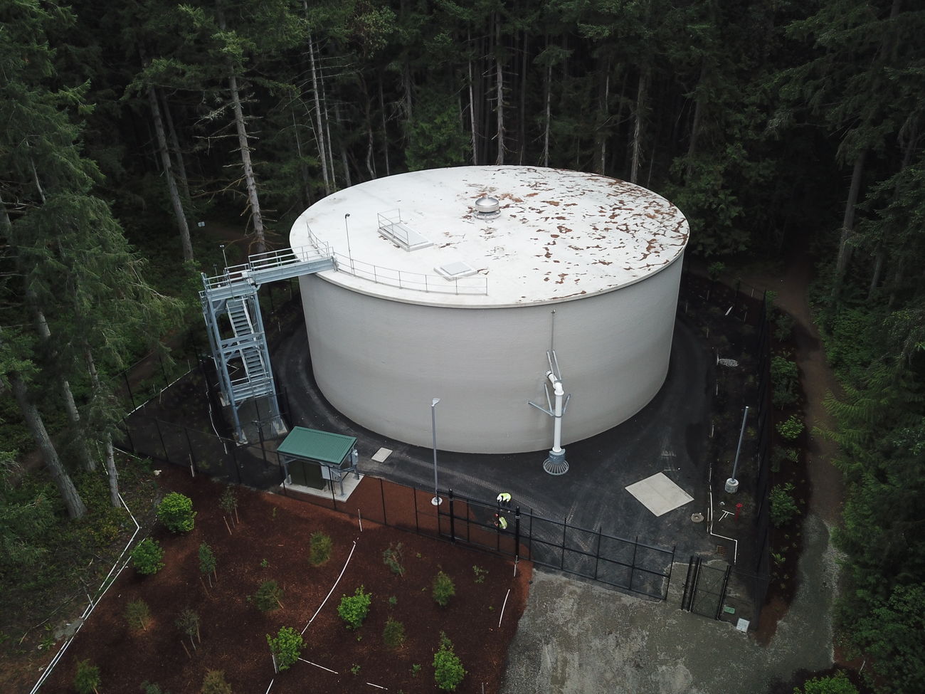 Aerial view of Pikes Peak reservoir.