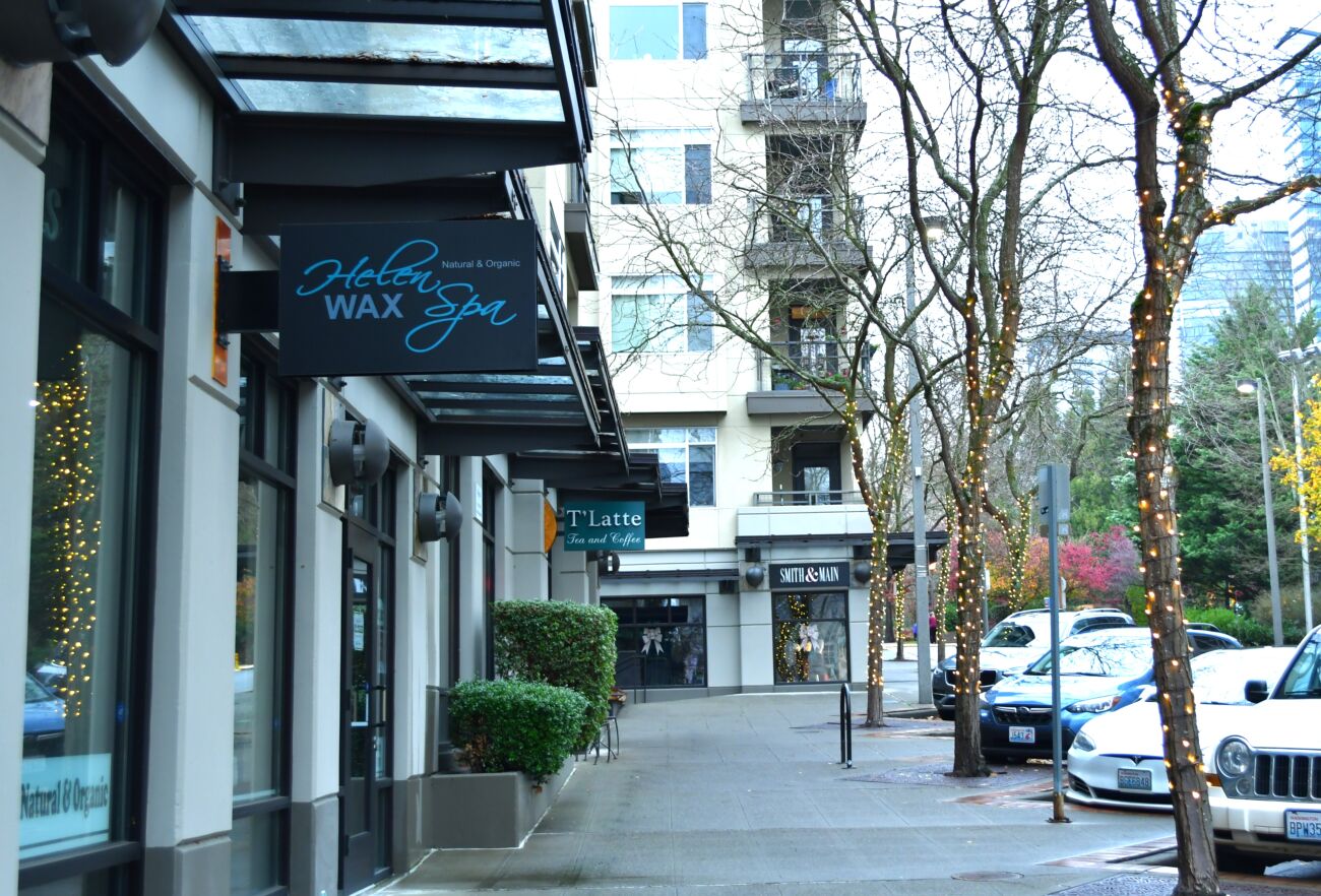 Business store fronts on 103 Ave NE