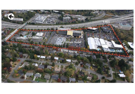 Aerial picture of the East Main area designated for transit-oriented development.