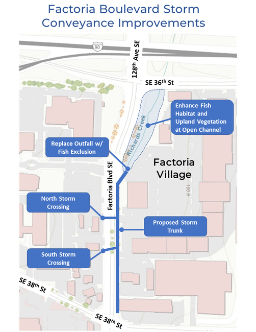 Map of project area for Factoria Boulevard Stormwater Conveyance Improvements project