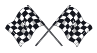 Two black and white checkered flags crossed