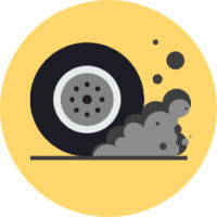 Image of icon with tire and tire dust representing the chemical 6ppd found in tires that harms salmon fry.