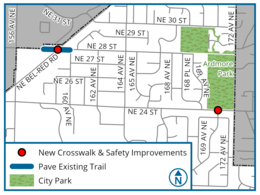 A map showing the location of two crosswalk projects in NE Bellevue.