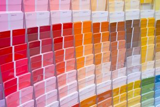 Image of paint color samples in a paint store. 