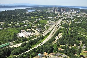 Aerial of Bellevue over 405