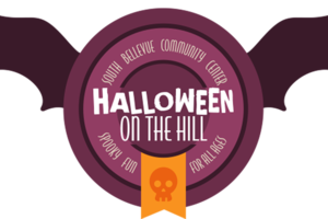 Halloween on the hill logo - circle with bat wings