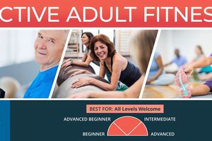 A flier for the Active Adult Fitness class featuring three images of adults of all ages doing exercises