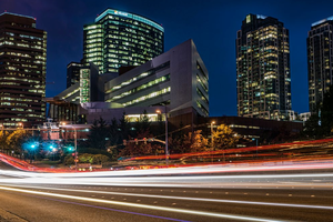 A photo of downtown Bellevue at night