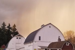 barns in a rain storm