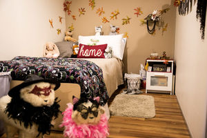 cozy room filled with stuffed animals