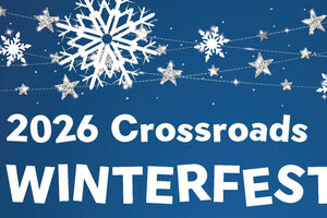 illustration - snowflakes falling over text "2026 Crossroads Winterfest"