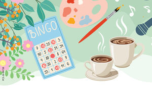 Collage style illustration promoting social activities for older adults.  