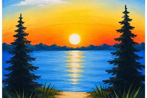 painting of a sunset at a lake