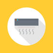 Graphic of a white heat pump on a yellow background